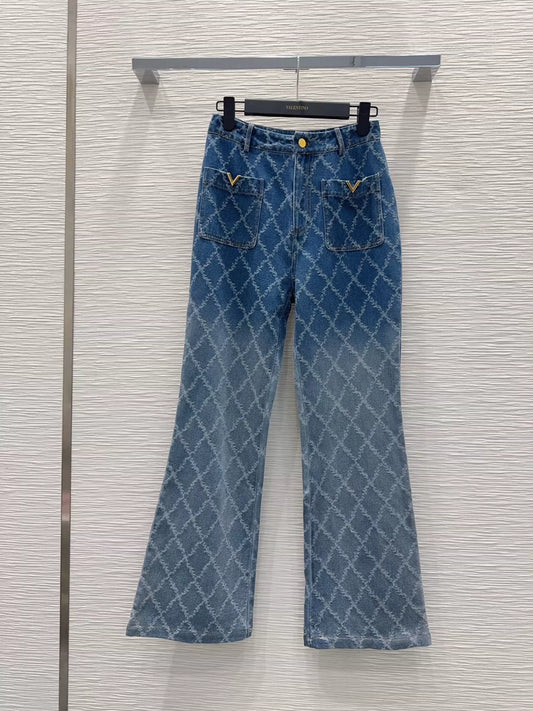 26ss Diamond-patterned denim jeans