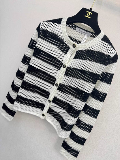 Black and white striped knit cardigan