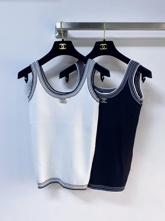26ss Color-blocked trim tank top