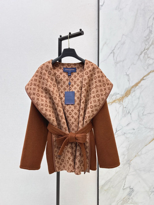 Double sided wearable classic wrap style short hooded jacket
