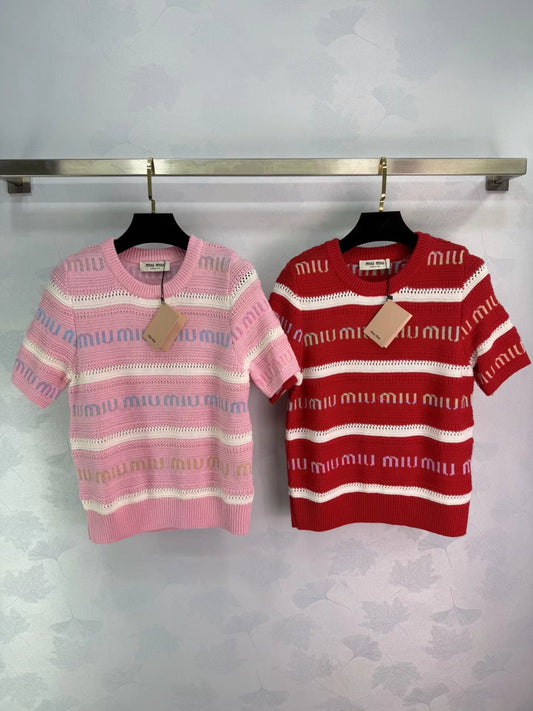 Striped Knit Short-Sleeve T-Shirt