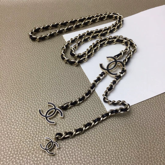 Black and Gold Leather Chain Waist Chain