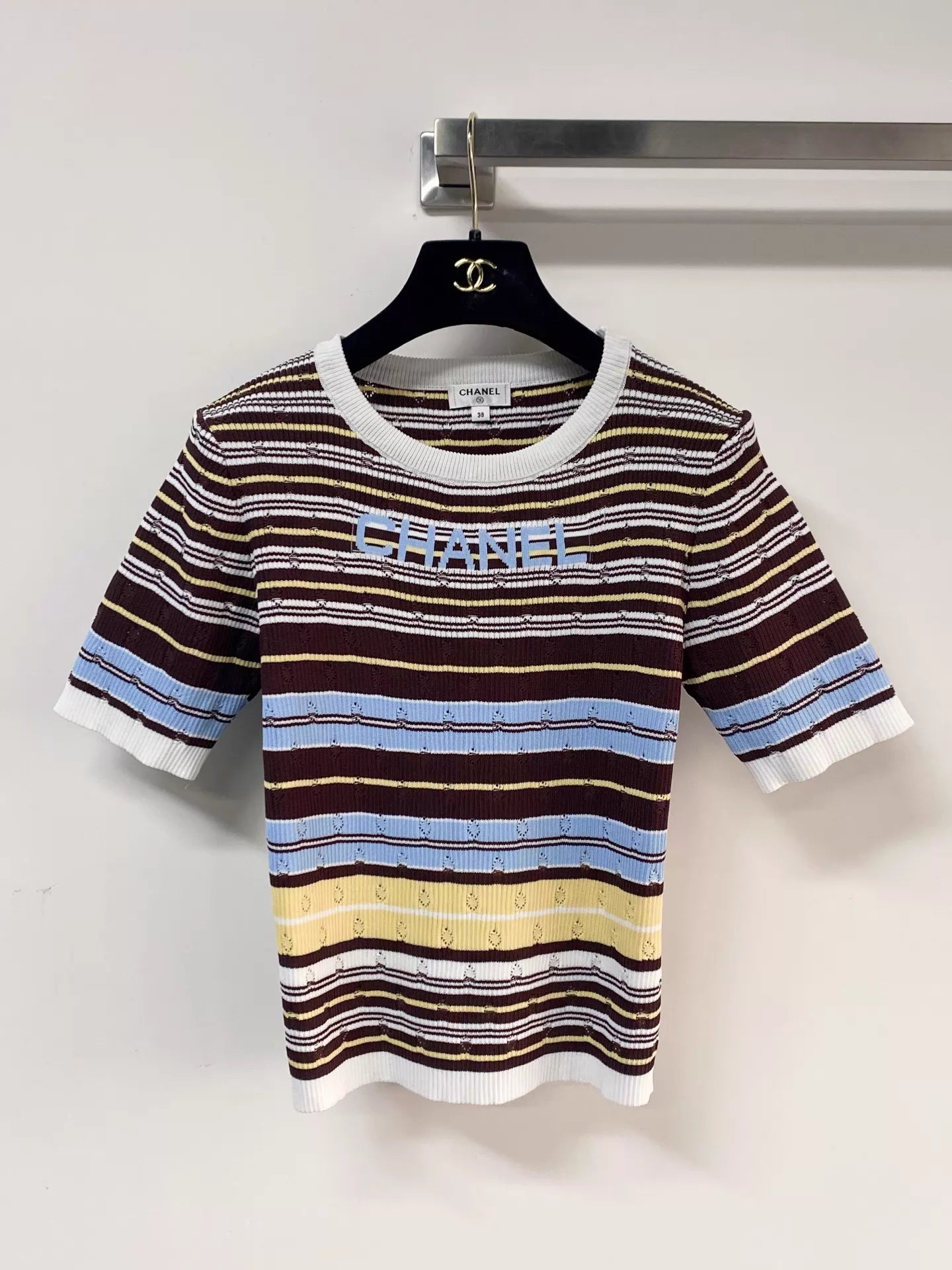 26ss Colorful striped cutout T-shirt