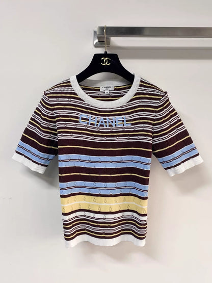 26ss Colorful striped cutout T-shirt