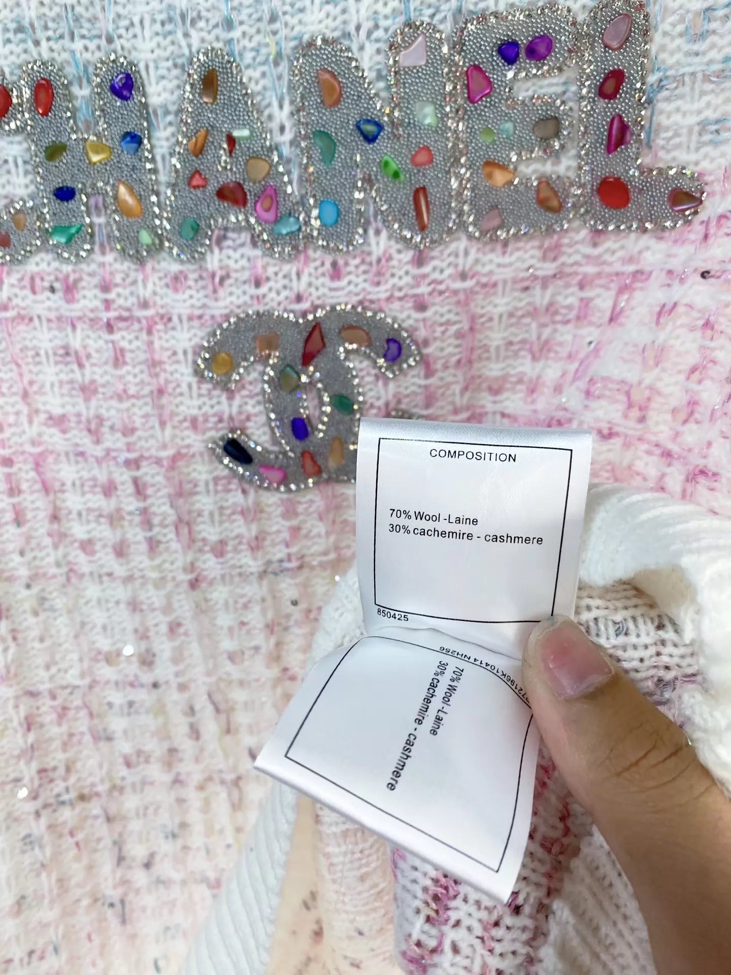 26ss Gradient letter beaded T-shirt