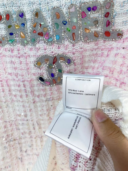 26ss Gradient letter beaded T-shirt