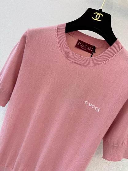 26ss Letter Embroidery Knit T-Shirt