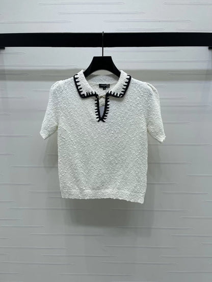 Color blocking lapel short sleeved shirt