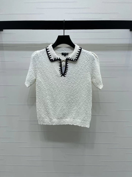 Color blocking lapel short sleeved shirt