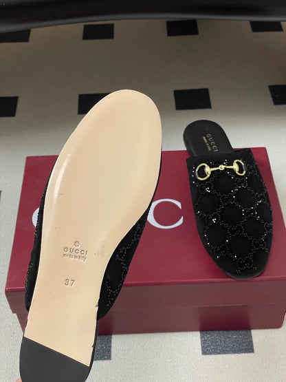 Rhinestone velvet mules