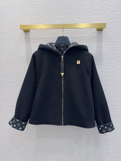 26New Hooded Long-Sleeve Wool-Blend Coat