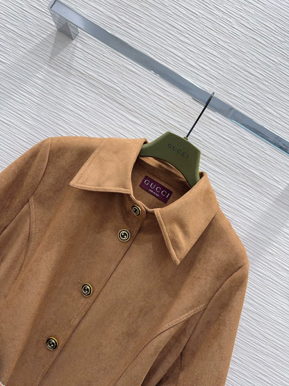 26Long-Sleeve Coat with Metal-Buckle Pockets and Waist Belt