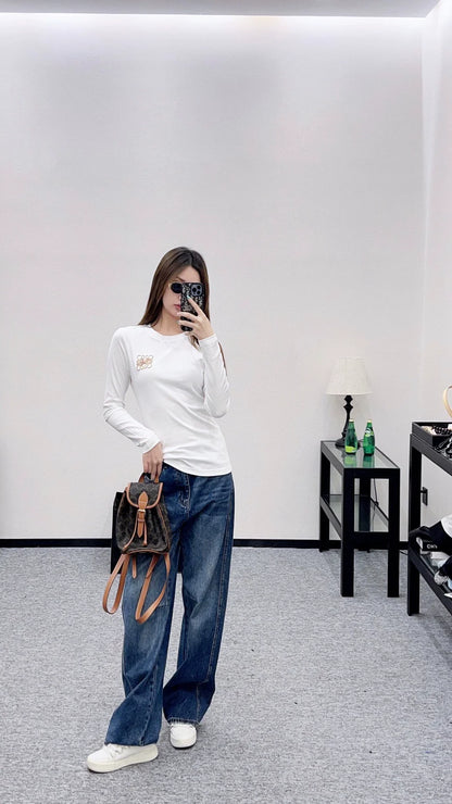 25fw Round neck nail bead long sleeved shirt