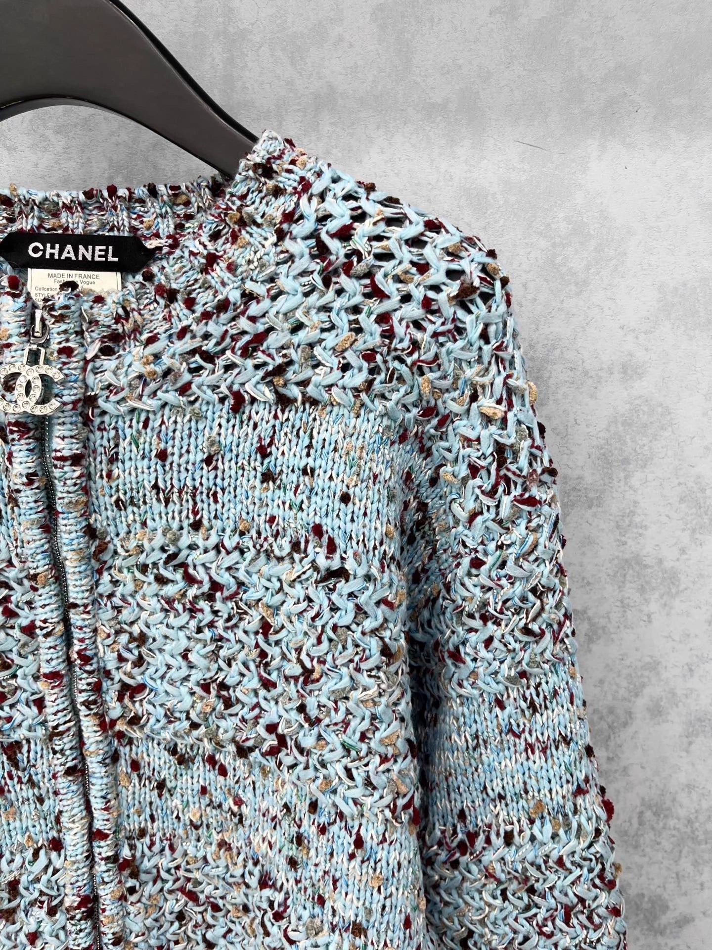 Double C zipper round neck crochet spliced jacket