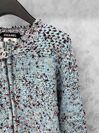 Double C zipper round neck crochet spliced jacket