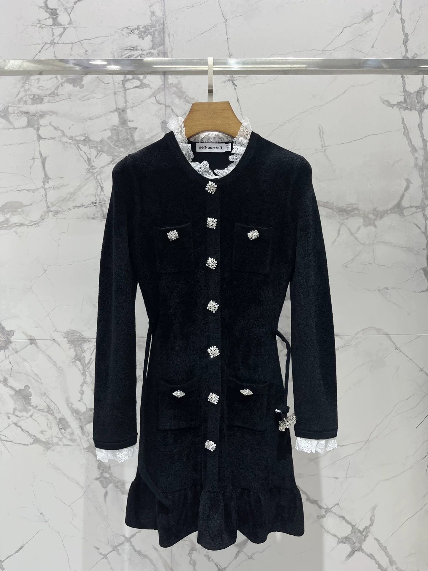 25fw Black diamond velvet chenille knit dress