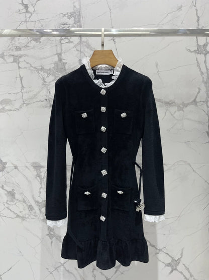 25fw Black diamond velvet chenille knit dress