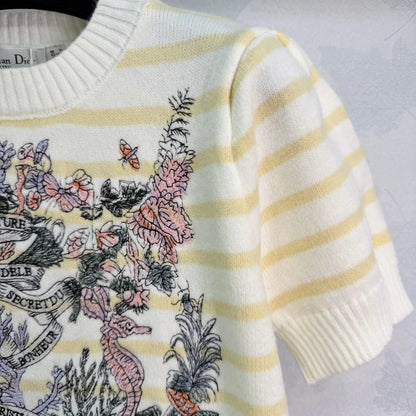 Striped Floral Short-Sleeve T-Shirt