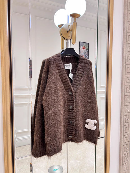 Raccoon fleece blend knit cardigan