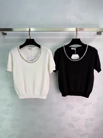 26ss Beaded Neckline Knit T-Shirt