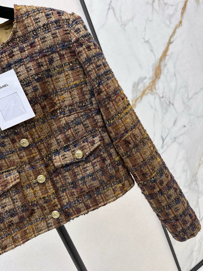 Color-blocked woven trim coat