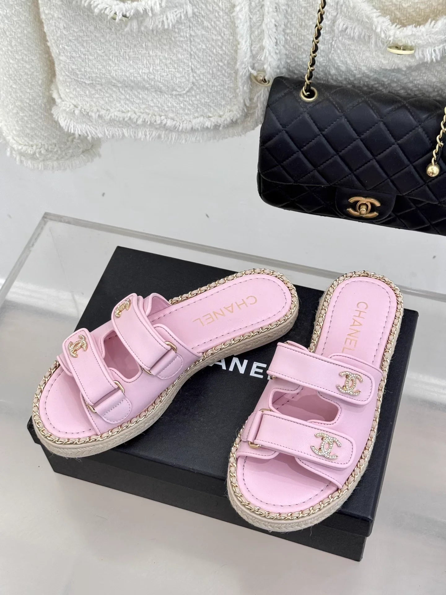 Double C backpack buckle Velcro slippers