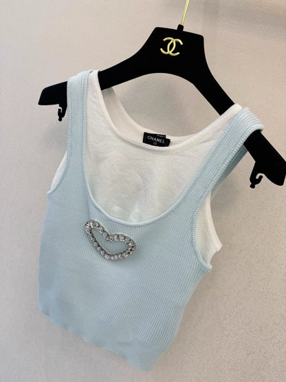 26ss Heart-shaped Rhinestone Knit Vest