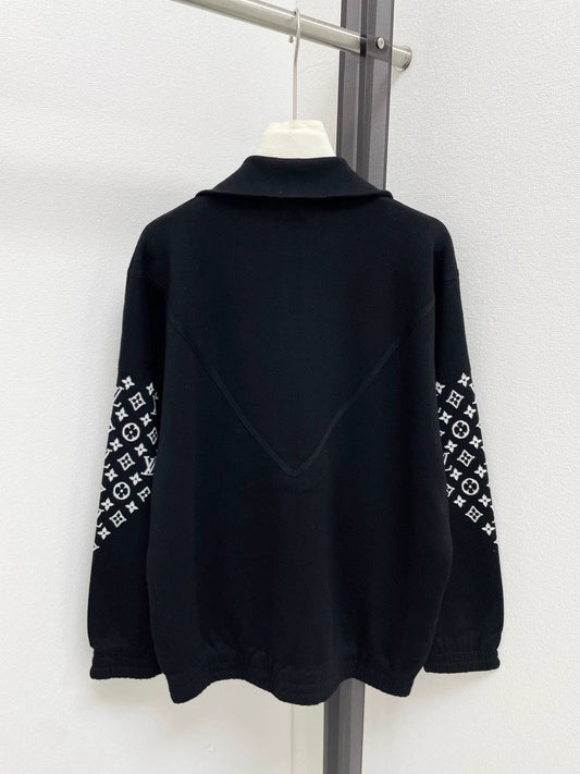 Vintage jacquard stand up collar cardigan