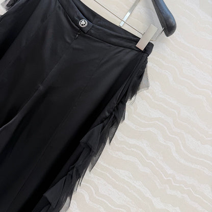 26ss Three-dimensional feather silk satin trousers