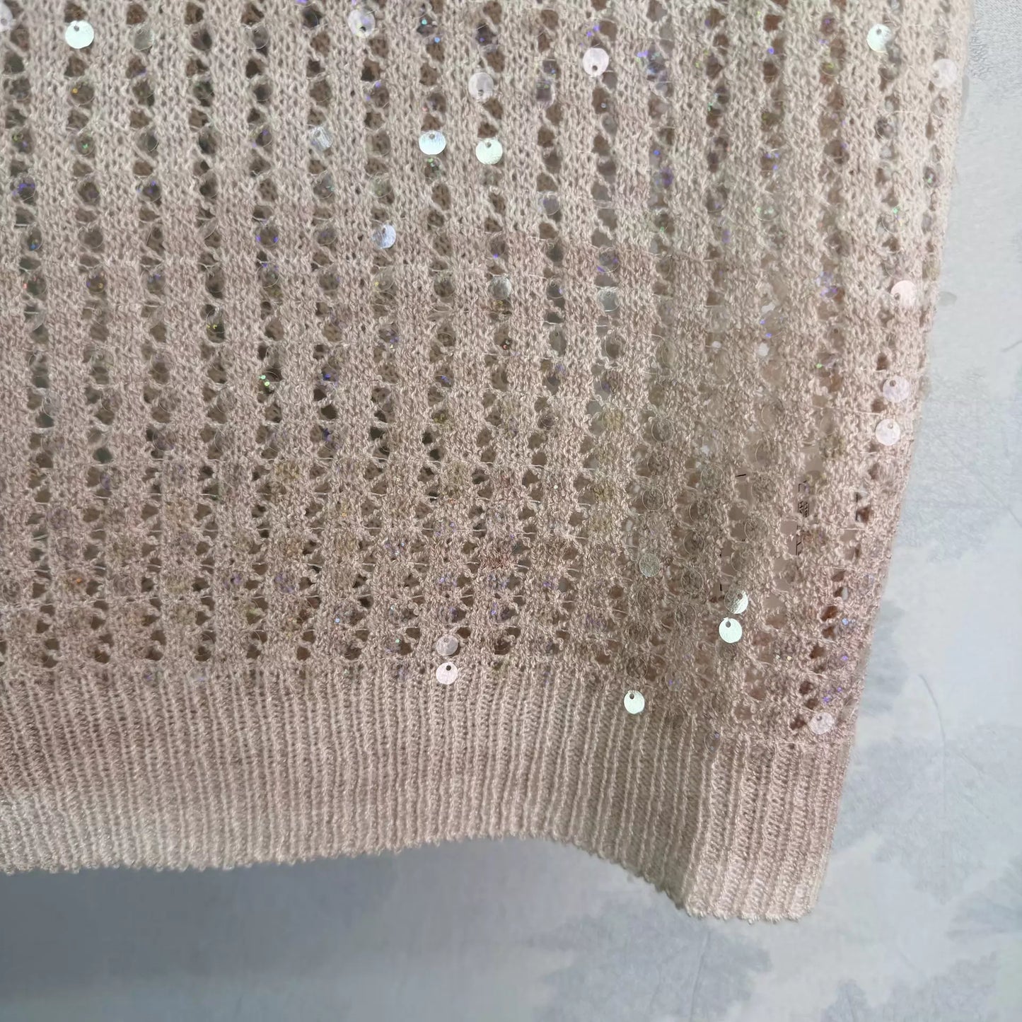 26ss Sequined Openwork Knit T-shirt