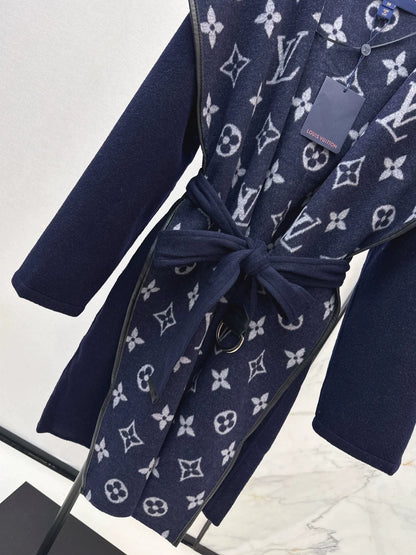 Double sided wearable classic wrap style long hooded coat