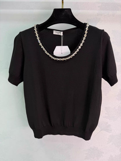 26ss Beaded Neckline Knit T-Shirt