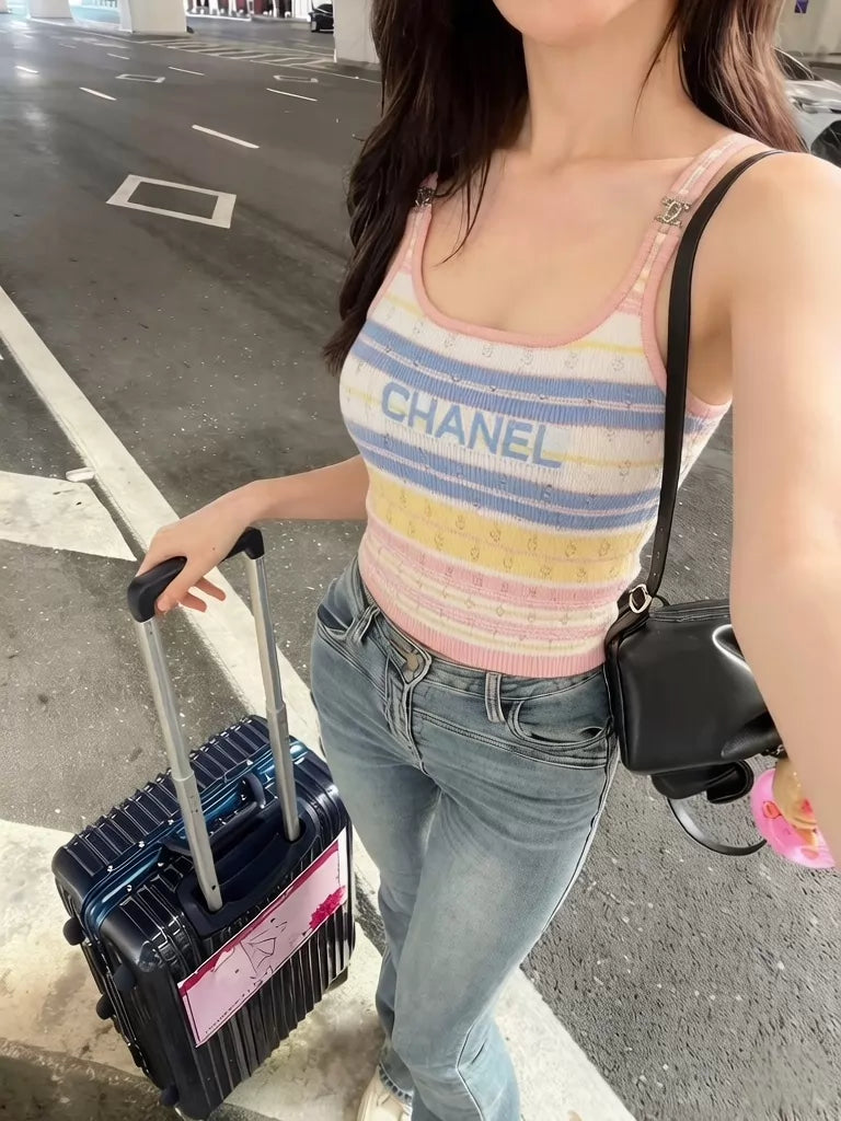 26ss Colorful Striped Knitted Vest