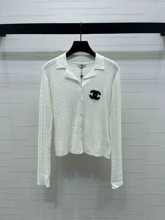 Vertical pit stripe lapel cardigan
