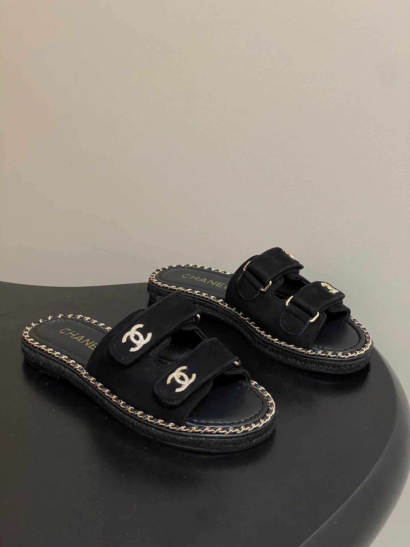 Double C rhinestone buckle sandals