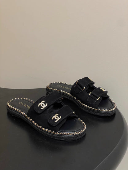 Double C rhinestone buckle sandals