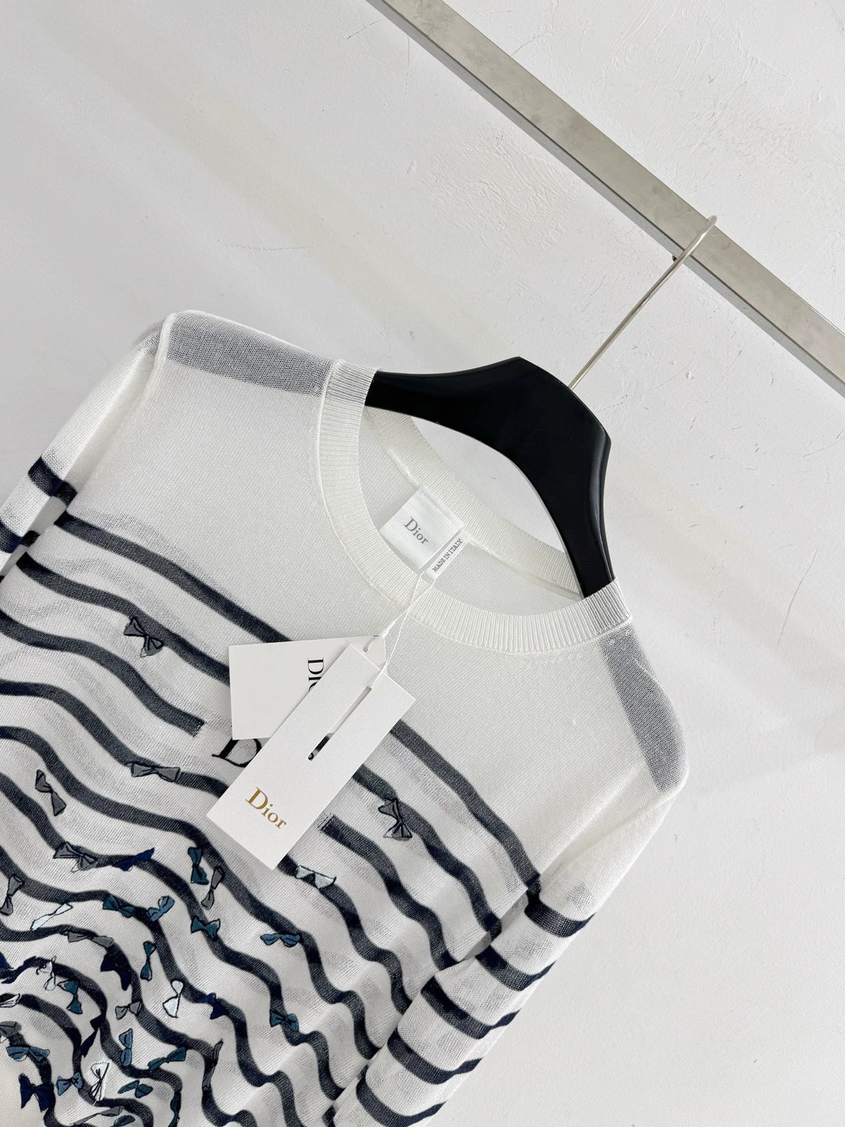 26Striped Bow-Embroidered Knit Top