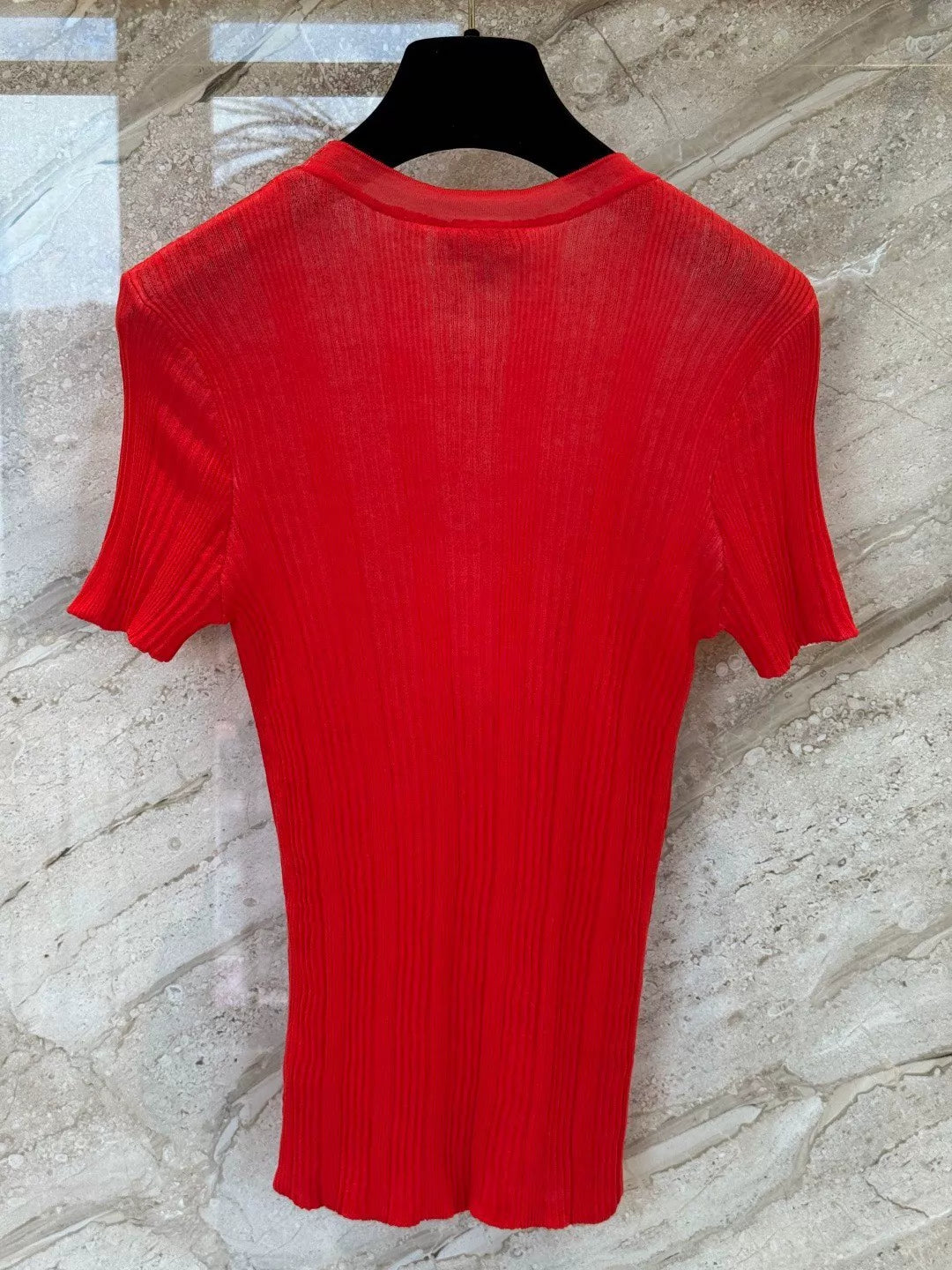 26Red Knitted Short-Sleeve Top