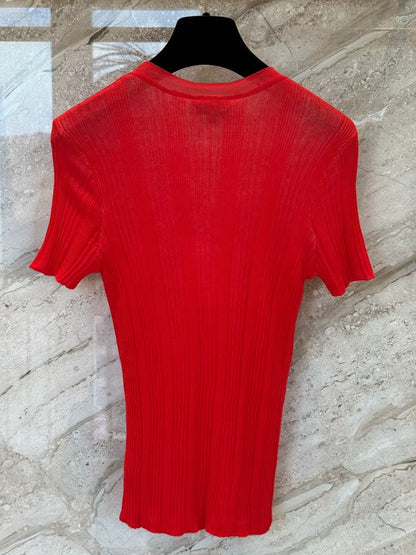 26Red Knitted Short-Sleeve Top