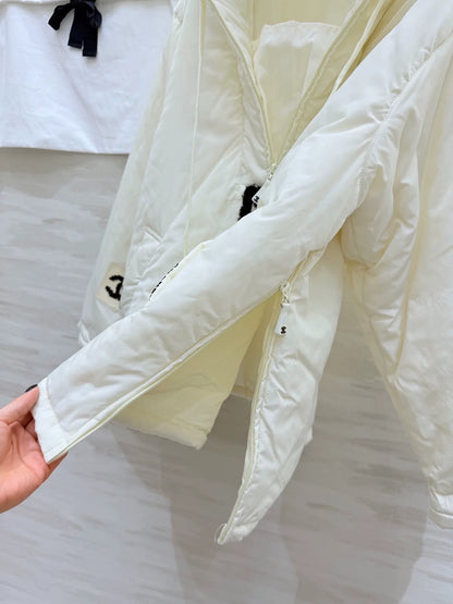 Hooded drawstring down cotton jacket