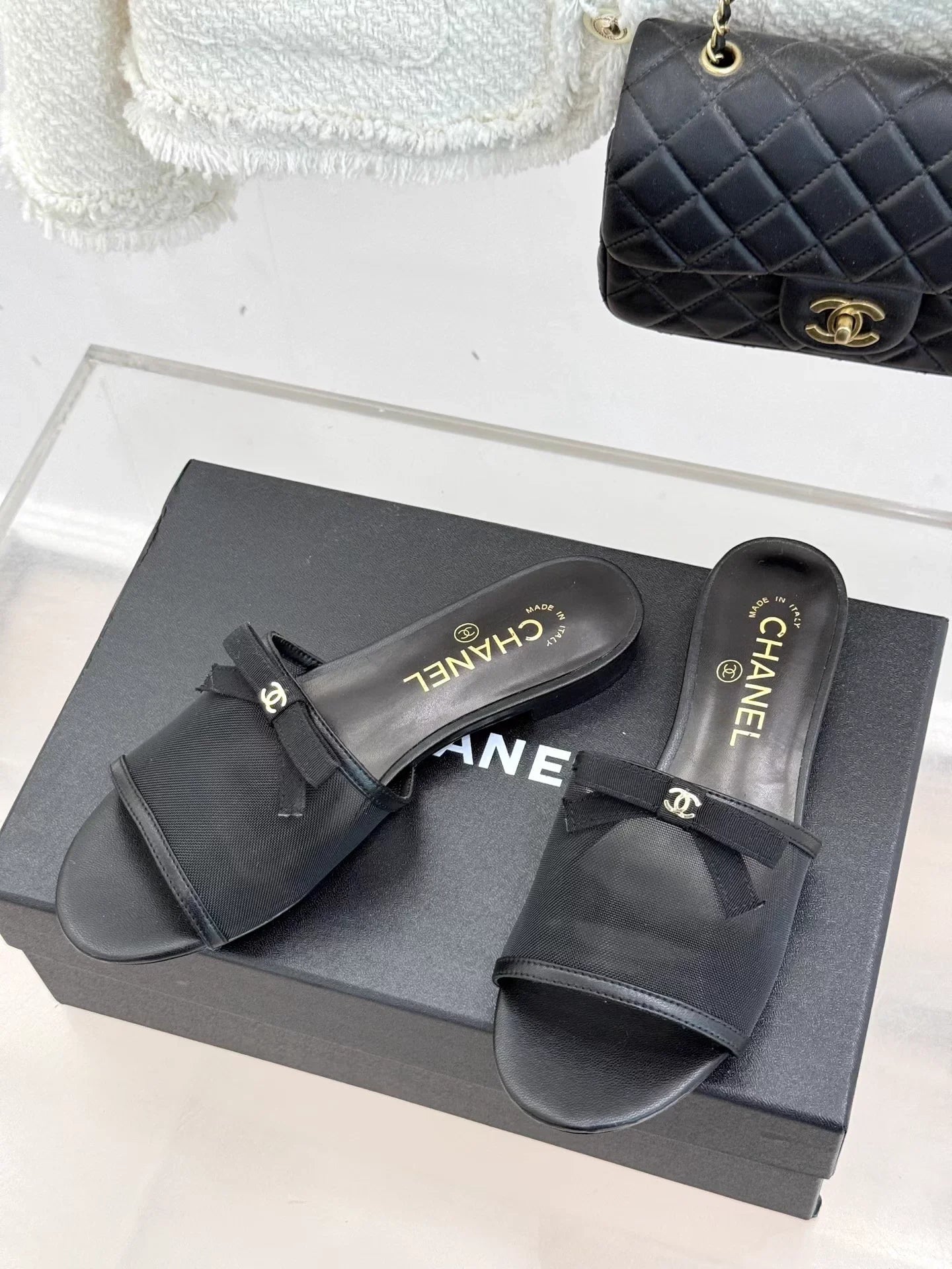 Flat high-heeled bow slippers