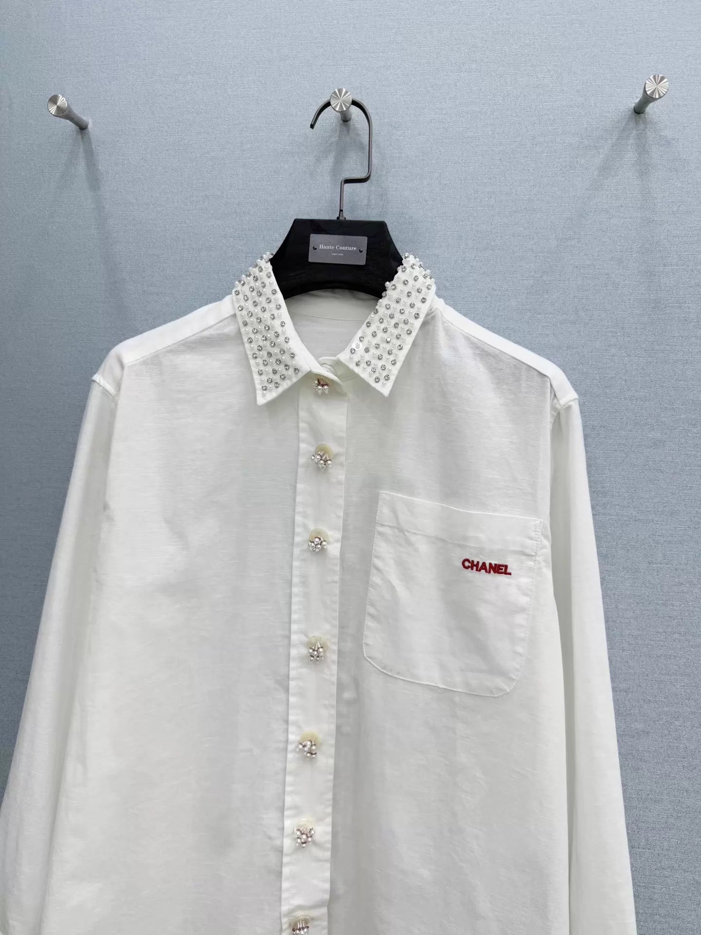 26ss Beaded cotton-linen shirt