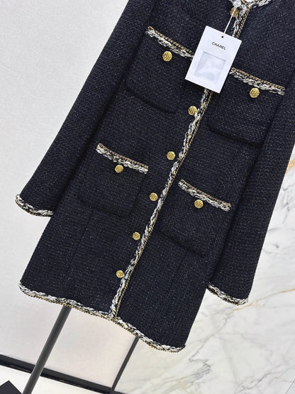 Round neck tied edge woven long jacket