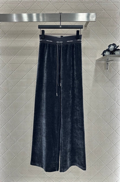25fw Drawstring webbing wide leg pants