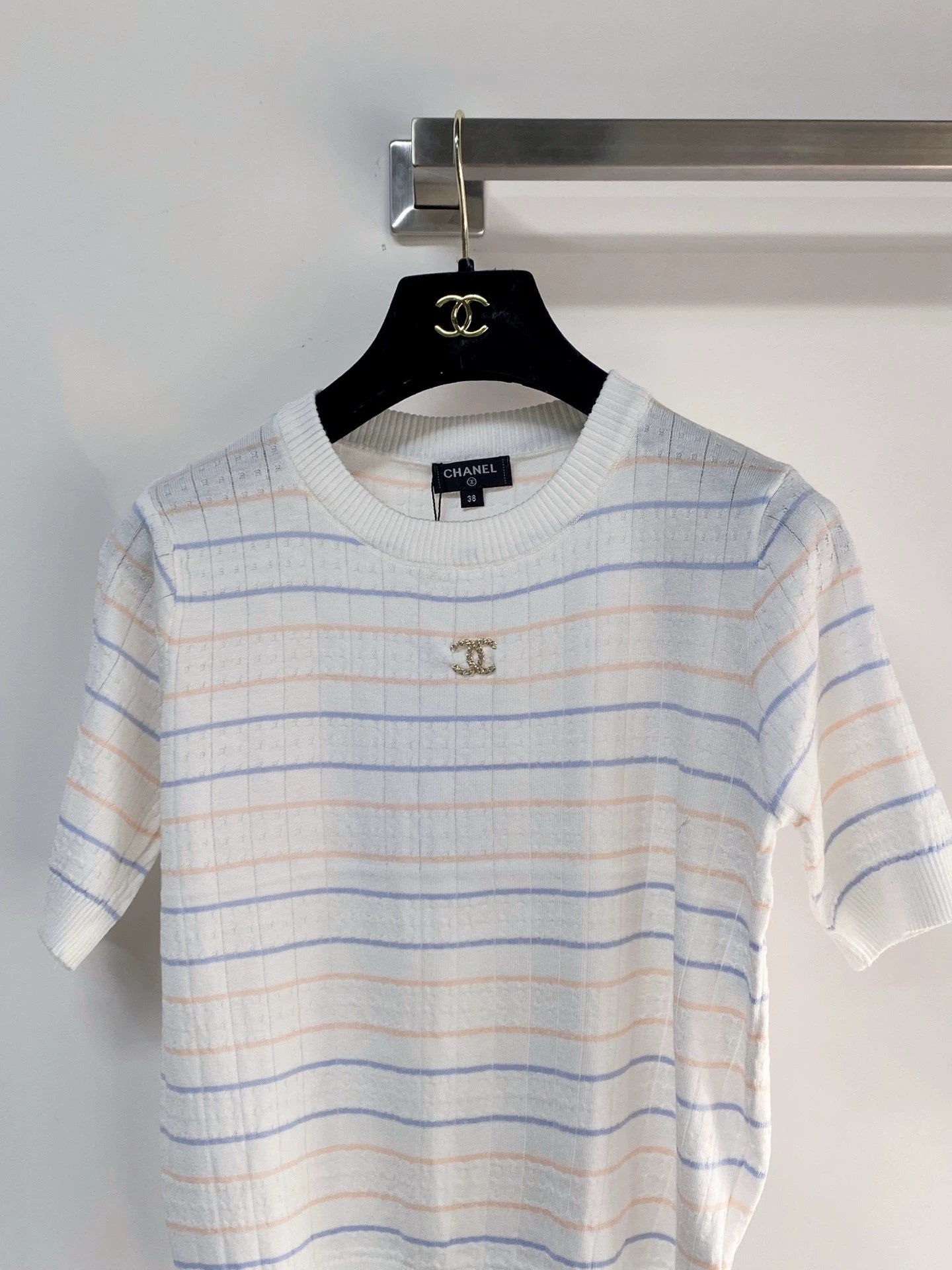 26ss Color-blocked striped logo T-shirt