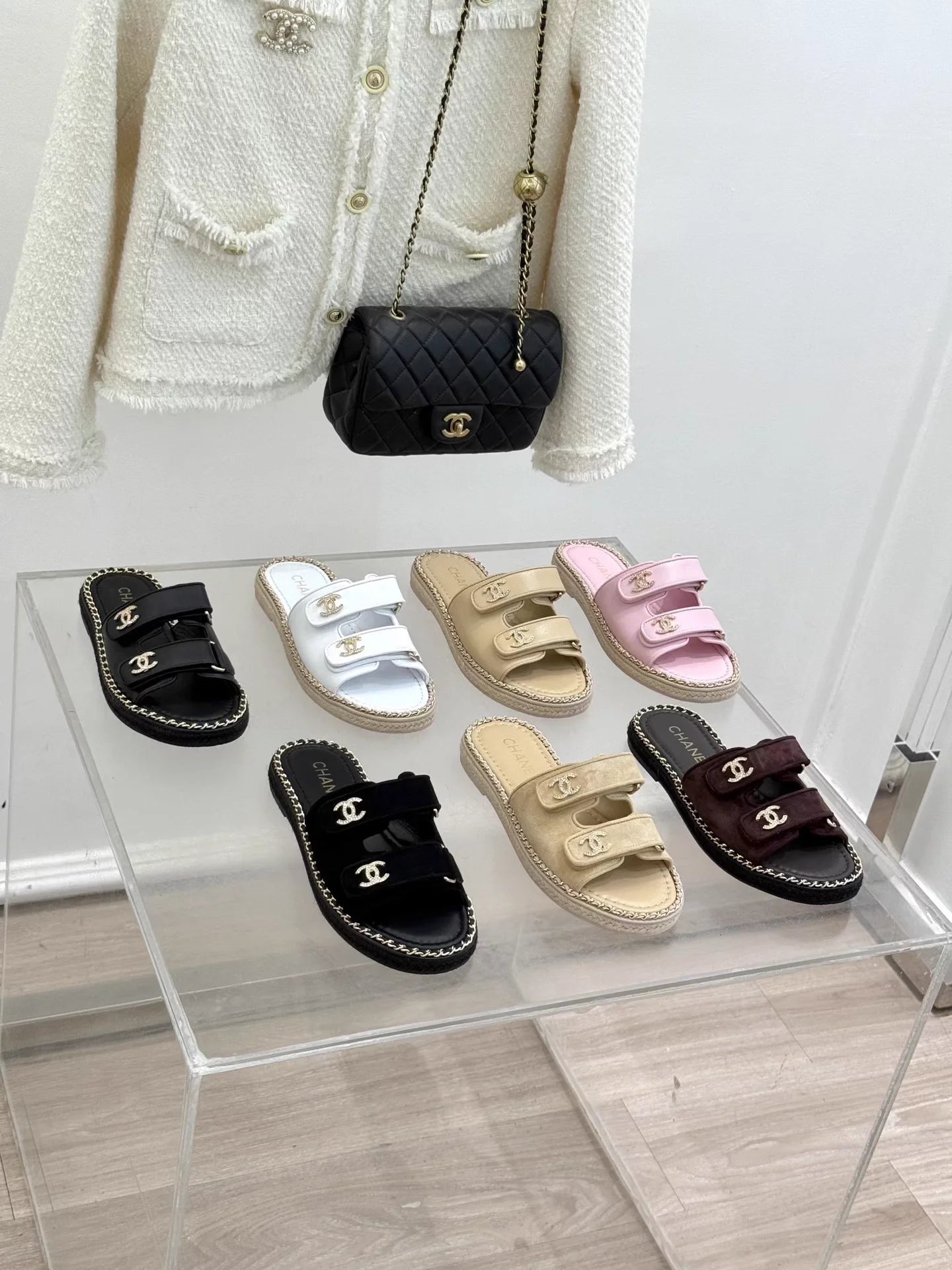 Double C backpack buckle Velcro slippers
