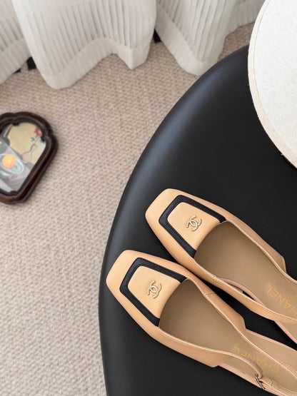 Square-toe Mary Jane open-back flats