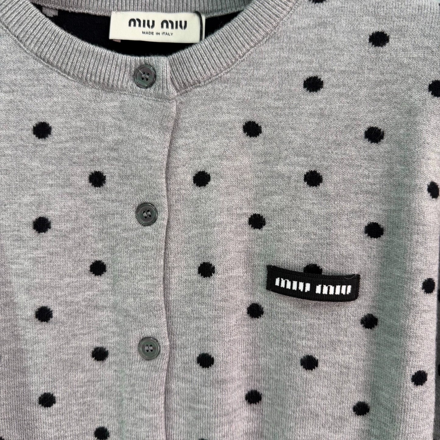MiuMiu/26 Early Fall New Polka Dot Knit Long-Sleeve Cardigan and Mini Skirt Set