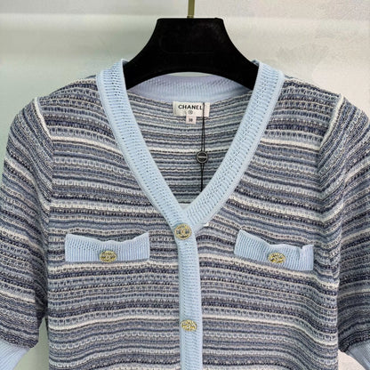 26ss Striped V-neck T-shirt