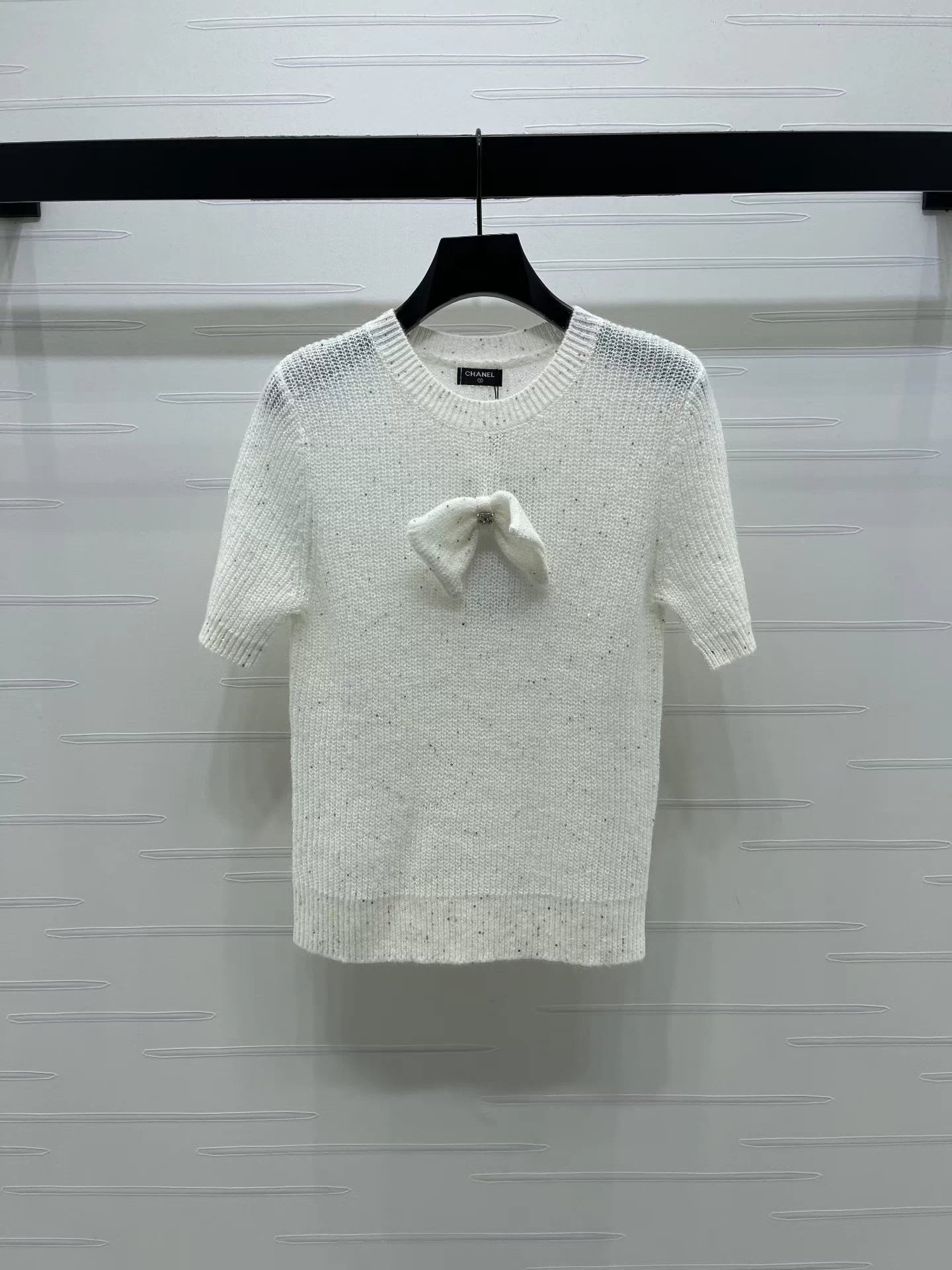 Bow-Tie Knit Short-Sleeve T-Shirt